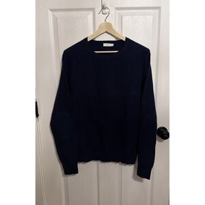Onia Waffle Cotton Cashmere Sweater Men's L Navy Blue  Pullover Elbow Patch $175